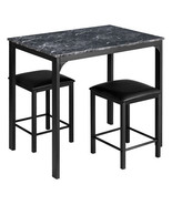 3 Piece Counter Height Dining Set Faux Marble Table-Black - Color: Black - £116.13 GBP