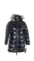 Donna Karan Black Label Down Filled Puffer Shiny Blue Hooded Coat Jacket L New - £190.33 GBP