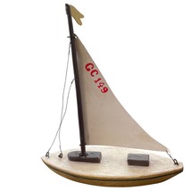 Vintage Handmade Wooden Sailboat Model Yellow w/ White Sails &quot;CC149&quot; Mar... - £23.70 GBP