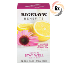 6x Boxes Bigelow Stay Well Lemon &amp; Echinacea Herbal Tea | 18 Bags Each | 1.15oz - £23.82 GBP