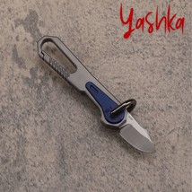 Mini Hunting Knife M390 Folding Blade Titanium Keychain Pendant Blue Silver Tool - £37.59 GBP