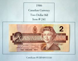 Canada Banknote, 1986, 2 Dollar, # 241, 2 dollar bill, Canadian 2 dollar bill - £19.62 GBP