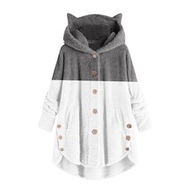 2022 Women&#39;s Coat Winter Plus Velvet  Winter Cute Cats Ears Hooded  Hem Buttons  - £168.57 GBP