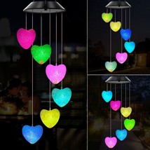 Heart Solar Wind Chimes Color Changing Lights Outdoor Best Gifts for Mom Grandma - £24.87 GBP