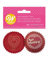 Wilton Red Pink Love Hearts Valentines Day 50 Ct Mini Baking Cups Liners - £2.92 GBP