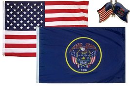 AES Wholesale Combo USA &amp; State of Utah 3x5 3x5 Flag &amp; Lapel Pin Fade Resistan - £7.85 GBP