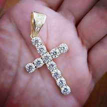 3.22Ct Simulated Diamond Cross Pendant 14K Yellow Gold Plated Silver Free Chain - £140.16 GBP