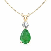 Authenticity Guarantee 
9x6mm Emerald Teardrop Pendant Necklace with Diamond ... - £813.45 GBP