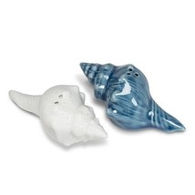 Pointy Seashells Salt and Pepper Shakers Porcelain 3.5&quot; Long Nautical Blue White - £18.30 GBP