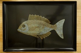 Vintage COUROC Monterey Lacquer Barware MCM Oblong Tray Stone Inlay Mosa... - $2,294.26 MXN