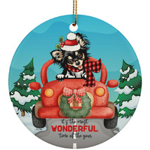 Cute Chihuahua Dog Ride Car The Most Time Of Year Christmas Circle Ornament - £15.78 GBP