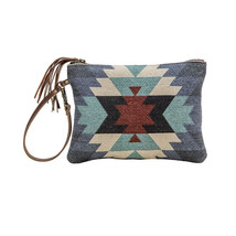 Myra Bags #6856 &quot;Yesto&quot; Canvas/Leather/Rug 10.5&quot;x8&quot; Pouch Cosmetic Bag Clutch~ - £20.35 GBP