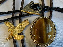 Lot of 3 Bolo Ties Jewelry Slides Eagle Arrow  &amp; Brown Swirled Stone Sou... - $59.35
