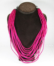Hot Pink Glass Seed Bead Multi Strand Vintage Necklace 16 Strands 28&quot; - 32&quot; - £17.05 GBP
