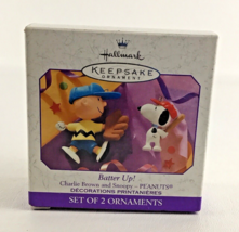 Hallmark Ornament Peanuts Gang Batter Up Charlie Brown Snoopy 2 Set Vintage 1999 - £23.70 GBP
