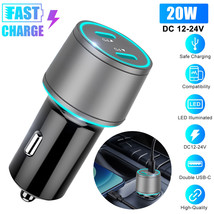 Dual PD Type-C Car Charger 20W Fast Charging Adapter For iPhone 14 13 12 Pro Max - £19.22 GBP