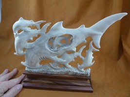 Shark-11 school 6 white Hammerhead Shark display cutout figurine Bali carving - £102.01 GBP