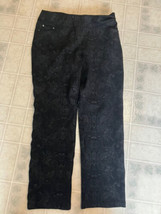 Soft Surroundings Pull-On Black &amp; Silver Damask Ponte Knit Ankle Pants Sz M - £20.75 GBP