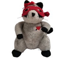 VIntage Valentine Plush Raccoon Hallmark 2003 Kiss Red Heart Mask Stuffed Animal - £10.63 GBP