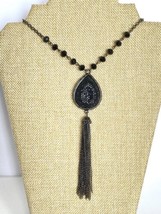 Dark Crystals Sparkly Teardrop Pendant Tassel Black Chain Y Necklace 31-34in - £15.94 GBP