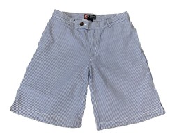 Chaps Blue White Stripes Seersucker Long Shorts Girls Size 10 Cotton 100% Beachy - $10.45