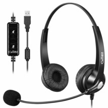Usb Headset With Microphone Noise Cancelling &amp; Audio Controls, Stereo Computer H - £43.17 GBP