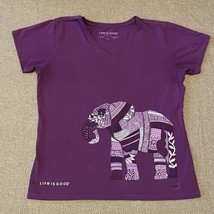 Life is Good T Shirt Women’s L Crusher Tee Elephant Purple Short Sleeve V Neck - £16.07 GBP