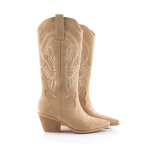 Western Cowboy Boots Women&#39;s Pointed Toe Chunky Heel Cowgirl Botas Embossing Sue - £80.37 GBP