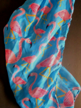 Blue BRIGHT Summer PINK FLAMINGO Poly SCARF W/Summer Theme  63&quot; x 14&quot; NEW!  - $11.87