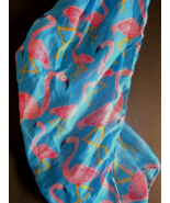 Blue BRIGHT Summer PINK FLAMINGO Poly SCARF W/Summer Theme  63&quot; x 14&quot; NEW!  - £9.28 GBP