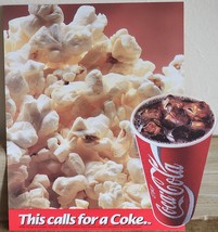 1993 This Calls For A Coke Double Sided Window Sticker Coca Cola POPCORN... - $7.59