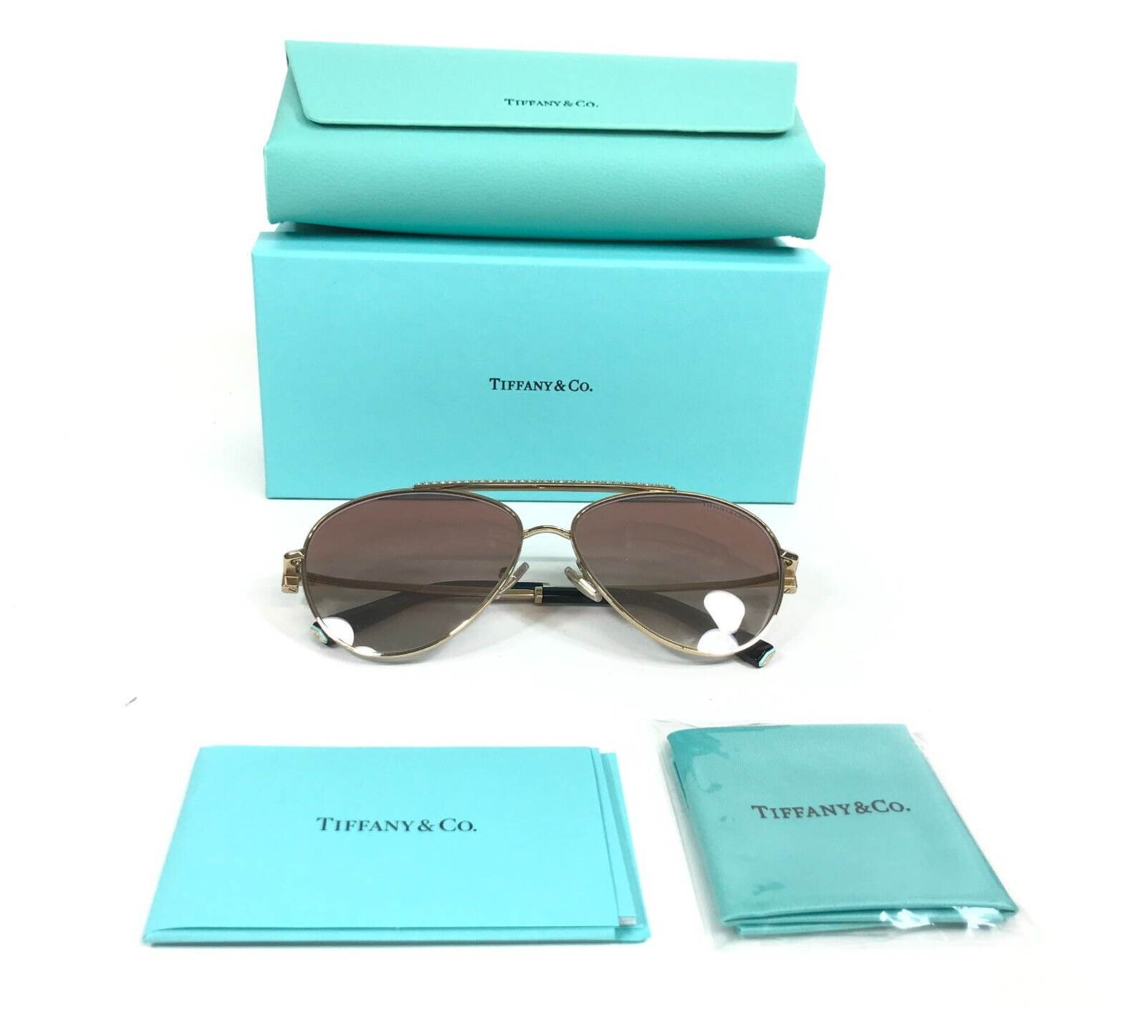 Tiffany &amp; Co.Sonnenbrille Tf3101-b 6209/3n Größe XL Gold Kristalle W Brown - £335.13 GBP