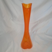 Vintage Lefton Japan Art Glass Tangerine Orange Tall Swung Vase 15”T 3.5”W - £54.37 GBP