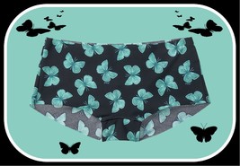 M NOSHOW Black Aqua Butterfly Stretch Victorias Secret PINK Boyshort Brief Panty - £8.59 GBP