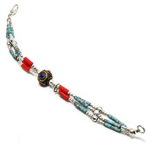 Red Coral Turquoise Lapis Lazuli Gemstone Jewelry Bracelet Nepali 6-7&quot; SA 1176 - £3.20 GBP