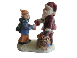 Christmas Village Figurine Santa Claus Handing Out Gifts Bag Sack Child Kid 1.5&quot; - £7.53 GBP