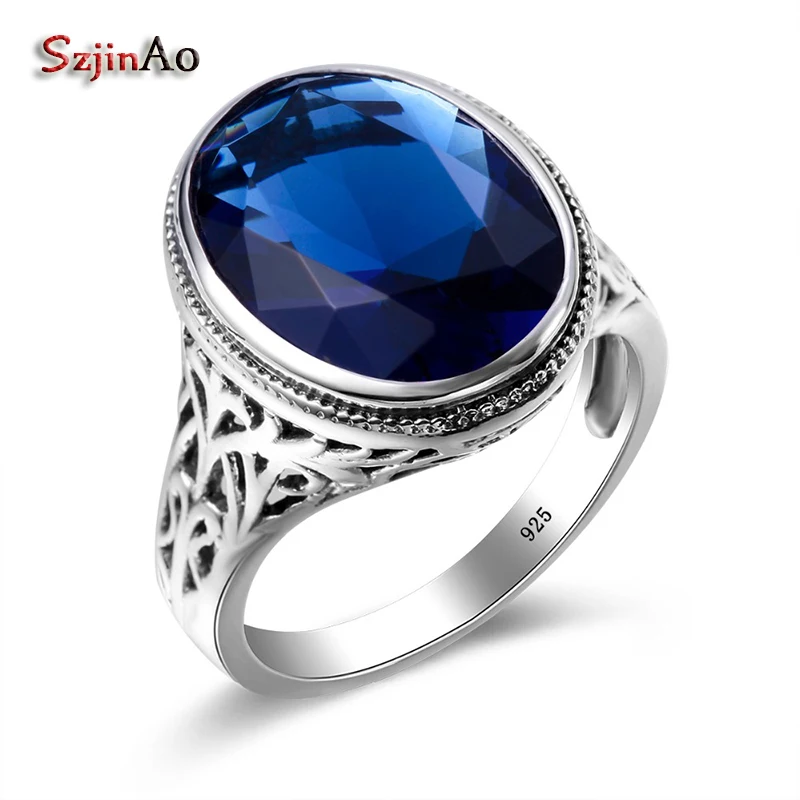 Szjinao Charms Oval Big Rings For Women 4.5ct Sapphire Party Ring 925  S... - $55.38