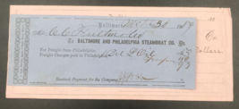 1889 Antique Baltimore &amp; Philadelphia Steamboat Co Freight Billhead Receipt - £13.83 GBP