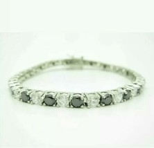 Platinum Plated 8Ct Simulated Diamond Set Black &amp; White Sapphire Tennis Bracelet - £107.38 GBP