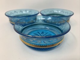 Antique Set of 3 EAPG Blue Fruit Berry Bowls Gold Painted Flowers (INV 2... - £26.11 GBP