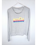 Hello Mello Pullover Sweater Top M Smile Rainbow Gray Long Sleeve Crew Neck - $14.46