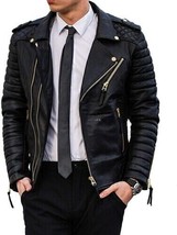 BLACK Men&#39;s Leather Jacket Stylish Handmade Genuine Lambskin Biker Motorcycle - £84.86 GBP