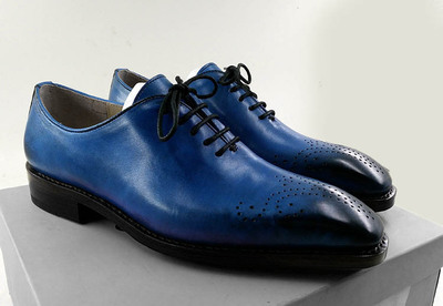 Oxford Two Tone Blue Vintage Leather Brogue Laceup Handmade Men's Dress Shoes