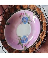 Vintage Small Porcelain Floral Plate In Decorative Metal / Velvet  Holde... - $8.09