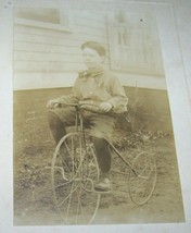 c1890 Rare Antique Victorian Boy Tricycle Cabinet Photo Sepia Toned - £20.96 GBP