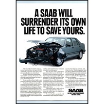 1991 Saab 9000 Sedan Front End Crash Safety Vintage Print Ad Man Cave Wall Art - £8.20 GBP