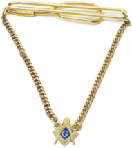 Bojar Masonic 1/20 12K Yellow Gold Filled Classic Tie Bar w Chain Necktie Vtg - £39.60 GBP