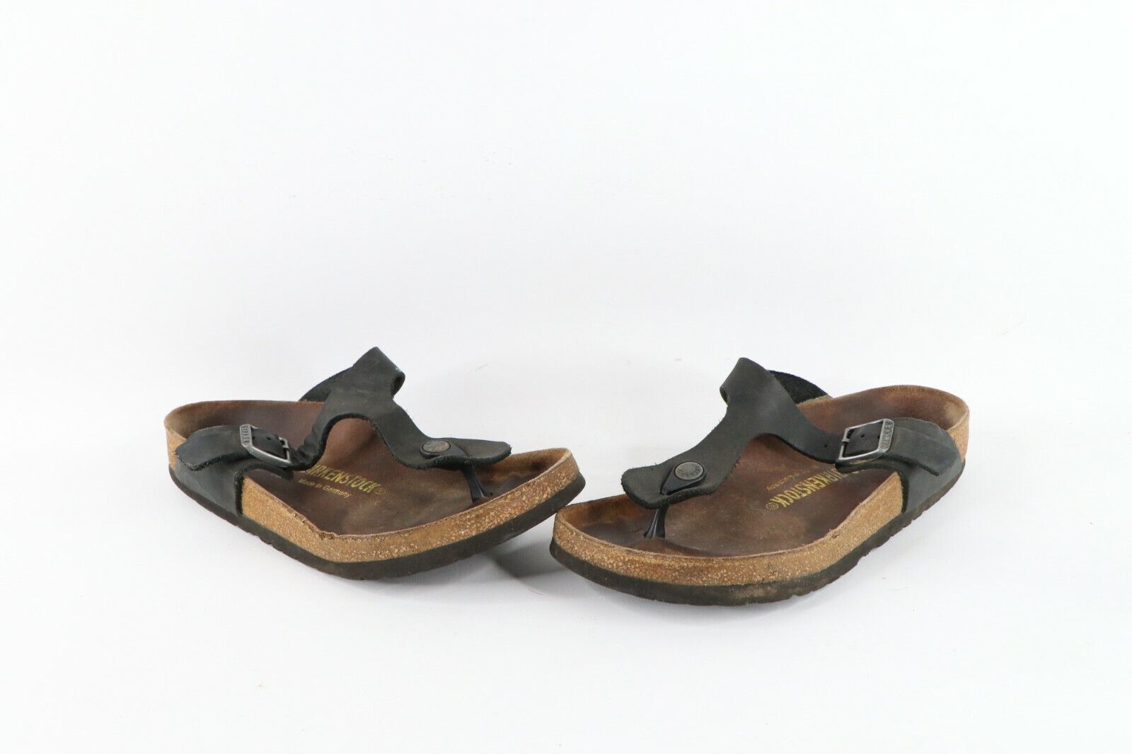 Primary image for Vintage Birkenstock Womens 7 Distressed Leather Buckle Toe Thong Sandals Black