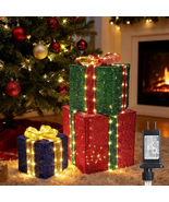 Set of 3 Christmas Lighted Gift Boxes - Pre Lit Presents Christmas Boxes... - $42.92