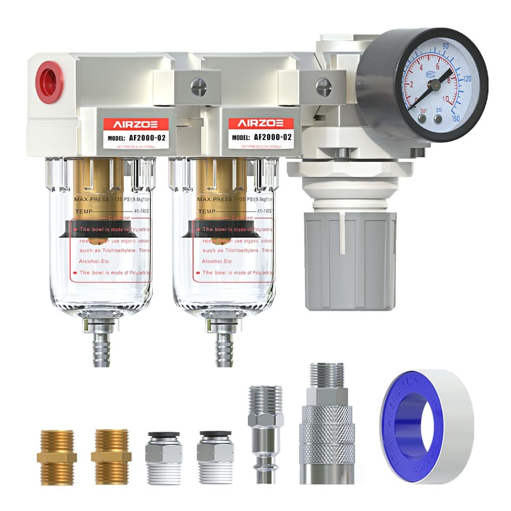 1/4&quot; Npt Air Drying System-Double Air Filters,5 Micron Brass, 145 Psi Gauge - $38.99